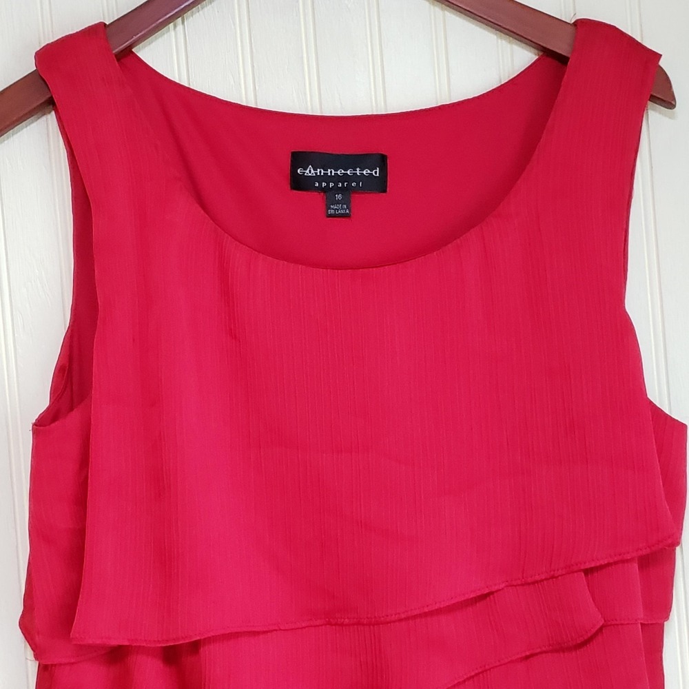 Connected Apparel Dress Womens 16 Pink Tiered Chiffon Sleeveless Shift Knee